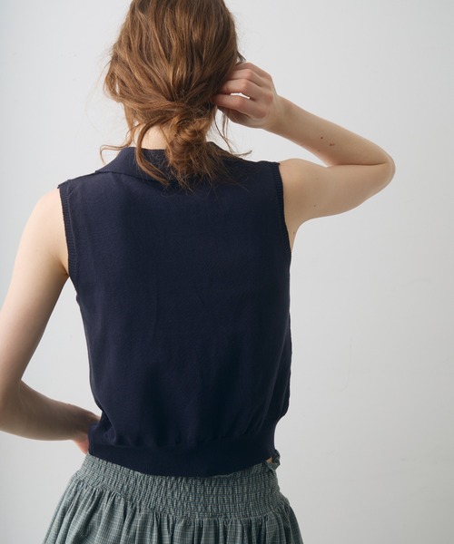 Crisp(クリスプ)の「sleeve less knit polo tops / スリーブレスニットポロトップス(ポロシャツ・レディース・ナチュラル/ネイビー・FREE)」の15枚目の写真