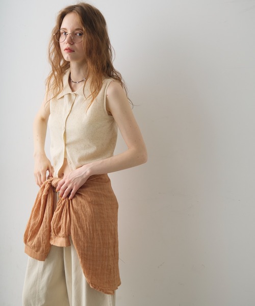 Crisp(クリスプ)の「sleeve less knit polo tops / スリーブレスニットポロトップス(ポロシャツ・レディース・ナチュラル/ネイビー・FREE)」の6枚目の写真