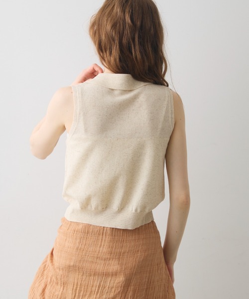 Crisp(クリスプ)の「sleeve less knit polo tops / スリーブレスニットポロトップス(ポロシャツ・レディース・ナチュラル/ネイビー・FREE)」の7枚目の写真