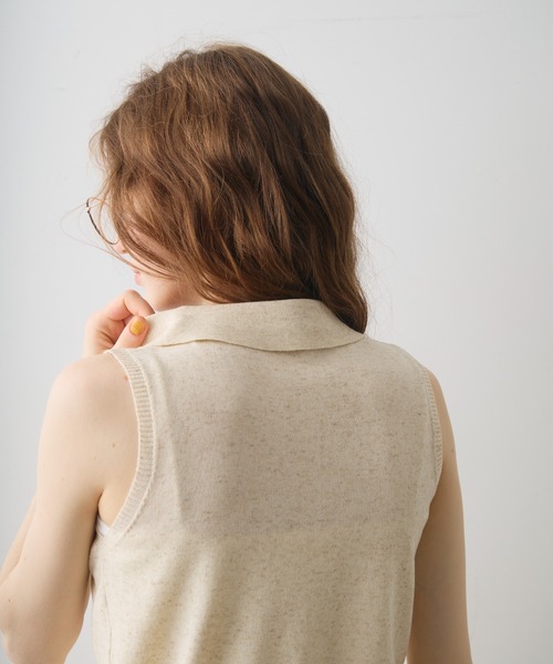 Crisp(クリスプ)の「sleeve less knit polo tops / スリーブレスニットポロトップス(ポロシャツ・レディース・ナチュラル/ネイビー・FREE)」の10枚目の写真