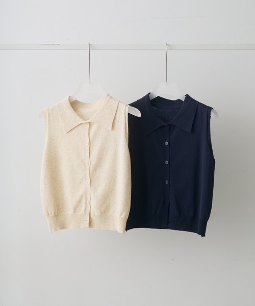 Crisp(クリスプ)の「sleeve less knit polo tops / スリーブレスニットポロトップス(ポロシャツ・レディース・ナチュラル/ネイビー・FREE)」の22枚目の写真