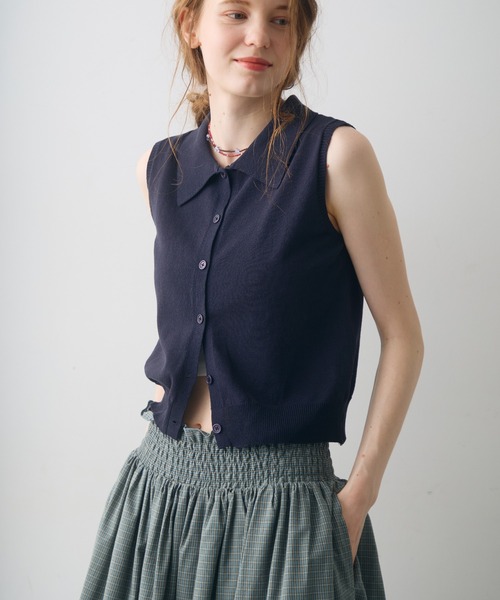 Crisp(クリスプ)の「sleeve less knit polo tops / スリーブレスニットポロトップス(ポロシャツ・レディース・ナチュラル/ネイビー・FREE)」の13枚目の写真