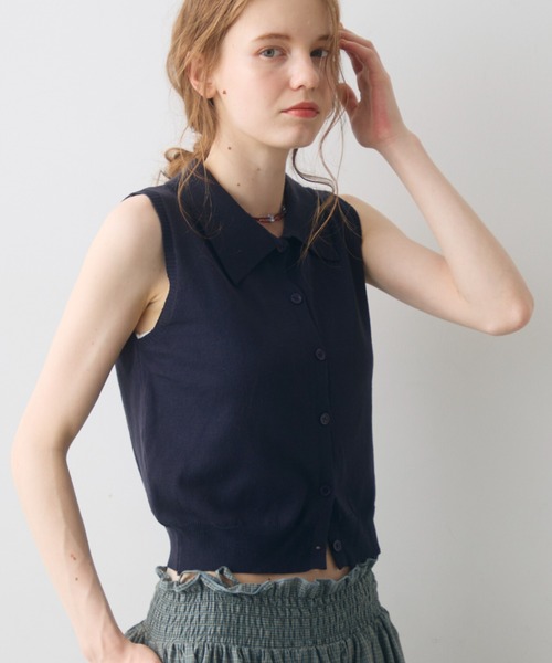 Crisp(クリスプ)の「sleeve less knit polo tops / スリーブレスニットポロトップス(ポロシャツ・レディース・ナチュラル/ネイビー・FREE)」の16枚目の写真