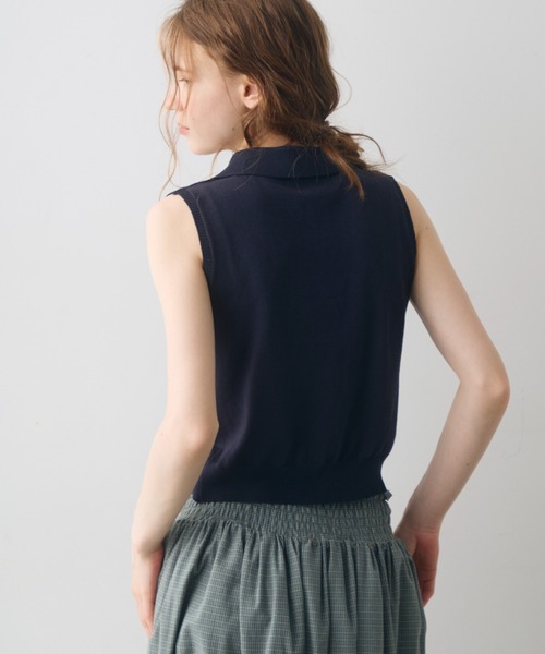 Crisp(クリスプ)の「sleeve less knit polo tops / スリーブレスニットポロトップス(ポロシャツ・レディース・ナチュラル/ネイビー・FREE)」の14枚目の写真