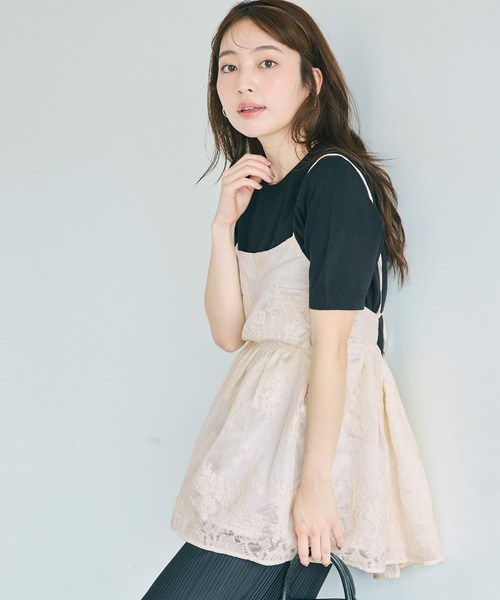 coca(coca)(コカ)の「フラワージャカードバックリボンキャミソール(キャミソール・レディース・ダークブラウン/アイボリー・L/M)」の8枚目の写真