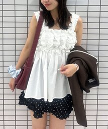 【ドット柄/無地】くしゅくしゅシャーリングノースリーブチュニック