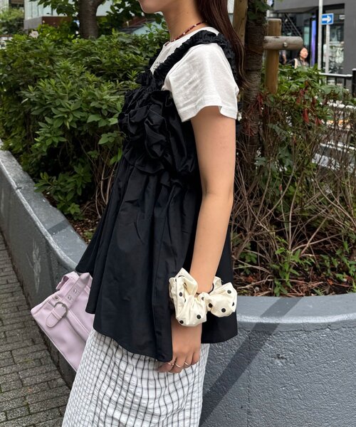 CIAOPANIC（チャオパニック）の「【ドット柄/無地】くしゅくしゅシャーリングノースリーブチュニック（シャツ/ブラウス・レディース・ホワイト/ホワイト系その他/ブラック系その他/ブラック・ONE SIZE）」の15枚目の写真