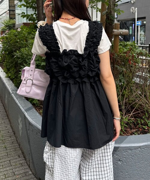 CIAOPANIC（チャオパニック）の「【ドット柄/無地】くしゅくしゅシャーリングノースリーブチュニック（シャツ/ブラウス・レディース・ホワイト/ホワイト系その他/ブラック系その他/ブラック・ONE SIZE）」の16枚目の写真