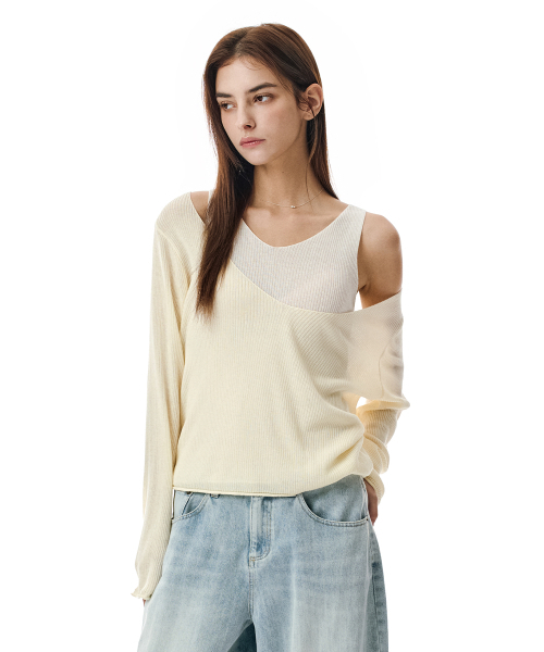 SECONDMONO（セカンドモノローグ）の「V Neck Layered Knit Set [BUTTER]_SEWKT011BUTTER（ニット/セーター・レディース・その他・F）」の2枚目の写真