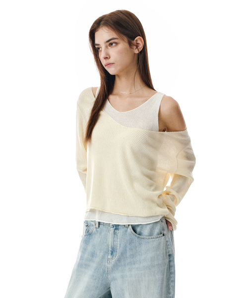SECONDMONO（セカンドモノローグ）の「V Neck Layered Knit Set [BUTTER]_SEWKT011BUTTER（ニット/セーター・レディース・その他・F）」の3枚目の写真