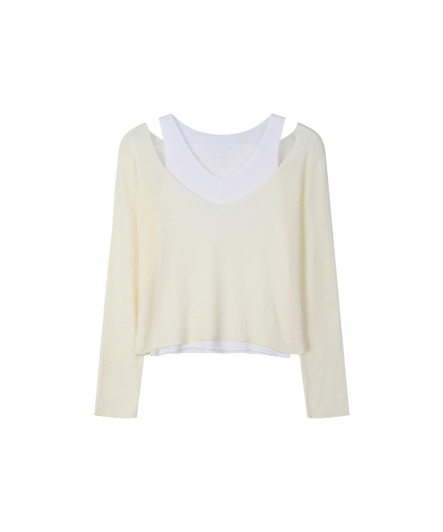 SECONDMONO（セカンドモノローグ）の「V Neck Layered Knit Set [BUTTER]_SEWKT011BUTTER（ニット/セーター・レディース・その他・F）」の5枚目の写真