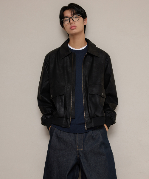 LEFTSEOUL（レフトソウル）の「[男女共用] シンセティックレザー フライトジャケット [ブラック]（ライダースジャケット・レディース・その他・LARGE/X-LARGE/MEDIUM）」の3枚目の写真