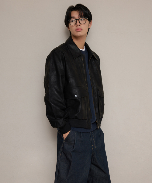 LEFTSEOUL（レフトソウル）の「[男女共用] シンセティックレザー フライトジャケット [ブラック]（ライダースジャケット・レディース・その他・LARGE/X-LARGE/MEDIUM）」の4枚目の写真
