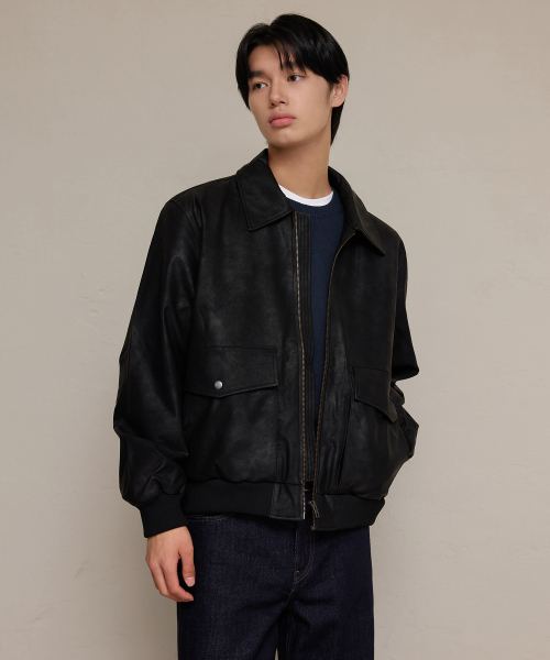 LEFTSEOUL（レフトソウル）の「[男女共用] シンセティックレザー フライトジャケット [ブラック]（ライダースジャケット・レディース・その他・LARGE/X-LARGE/MEDIUM）」の5枚目の写真
