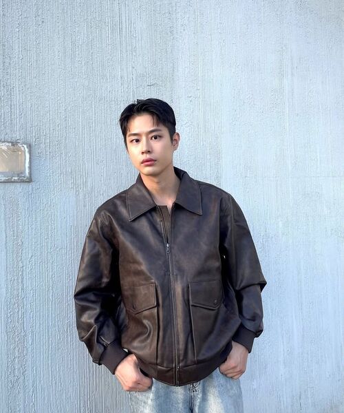 LEFTSEOUL（レフトソウル）の「[男女共用] シンセティックレザー フライトジャケット [ブラック]（ライダースジャケット・レディース・その他・LARGE/X-LARGE/MEDIUM）」の10枚目の写真