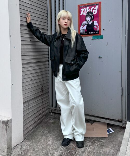 LEFTSEOUL（レフトソウル）の「[男女共用] シンセティックレザー フライトジャケット [ブラック]（ライダースジャケット・レディース・その他・LARGE/X-LARGE/MEDIUM）」の18枚目の写真