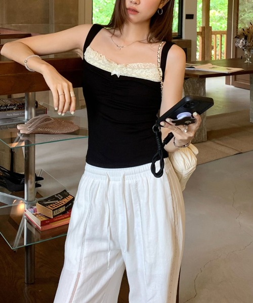 LUCPY(ラクピー)の「レーストリムキャミトップス(その他トップス・レディース・ピンク/ブラック/ホワイト・SMALL/MEDIUM/LARGE)」の2枚目の写真