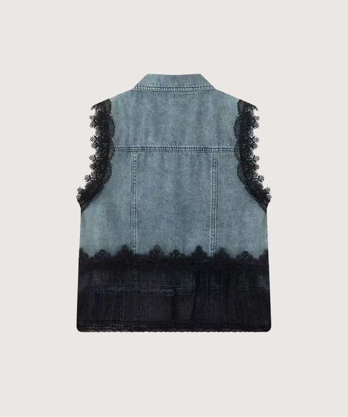LA POMME petit(ラポミ・プチ)の「Lace Motif Denim Vest(ベスト・レディース・ブルー・FREE)」の2枚目の写真