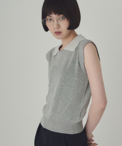 SOYEN(ソイエン)の「襟付きレイヤード風シアーニット(ニット/セーター・レディース・グレー/ブラック・F)」の21枚目の写真