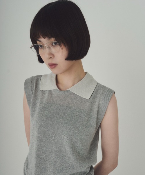 SOYEN(ソイエン)の「襟付きレイヤード風シアーニット(ニット/セーター・レディース・グレー/ブラック・F)」の13枚目の写真