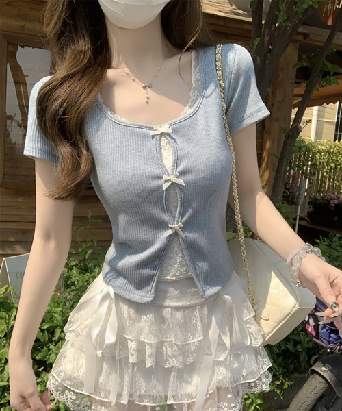 Girly Doll（ガーリードール）の「フェイクレイヤードフロントリボンカットソー（Tシャツ/カットソー・レディース・ブルー/グレー・FREE）」の19枚目の写真