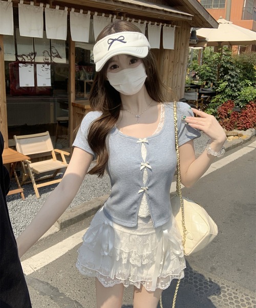 Girly Doll（ガーリードール）の「フェイクレイヤードフロントリボンカットソー（Tシャツ/カットソー・レディース・ブルー/グレー・FREE）」の20枚目の写真
