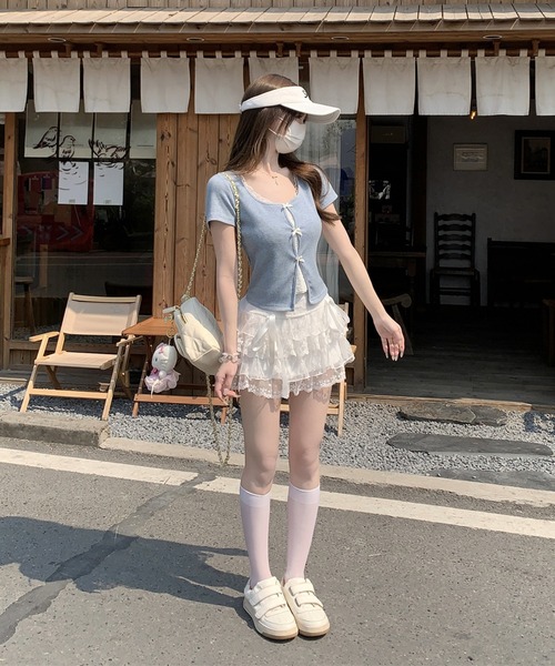Girly Doll（ガーリードール）の「フェイクレイヤードフロントリボンカットソー（Tシャツ/カットソー・レディース・ブルー/グレー・FREE）」の21枚目の写真