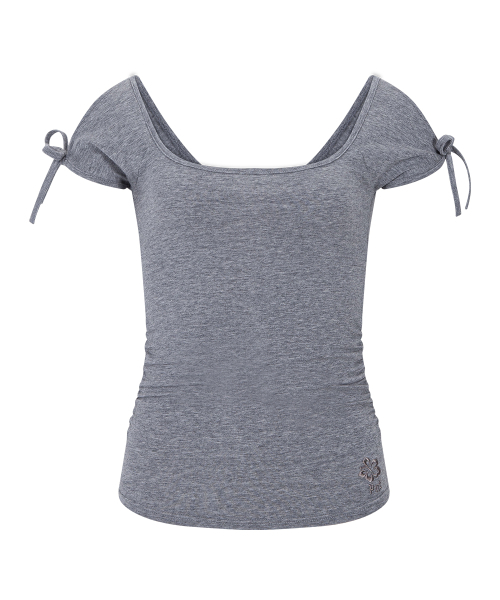 PLEASENOFOLLOW(プリーズノーフォロー)の「Vane Shirring Short Sleeve Top (Melange Grey)(Tシャツ/カットソー・レディース・その他・FREE)」の2枚目の写真