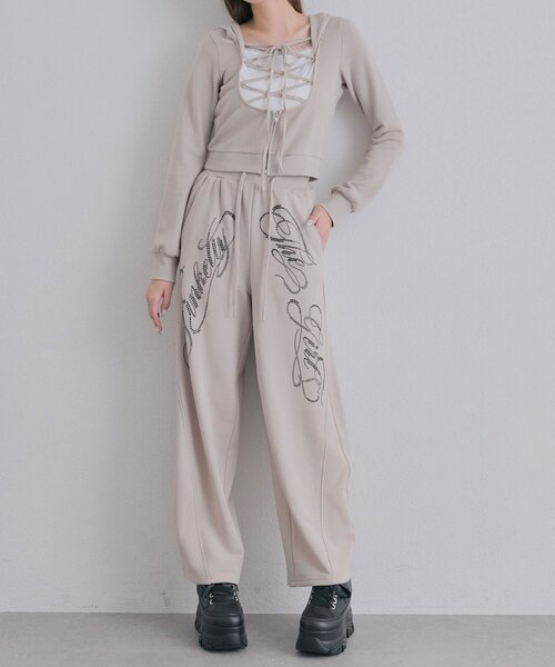 OLIVE des OLIVE(オリーブデオリーブ)の「レースアップレイヤード風パーカー(Tシャツ/カットソー・レディース・ベージュ/トップグレー/ピンク/ブラック・FREE)」の12枚目の写真