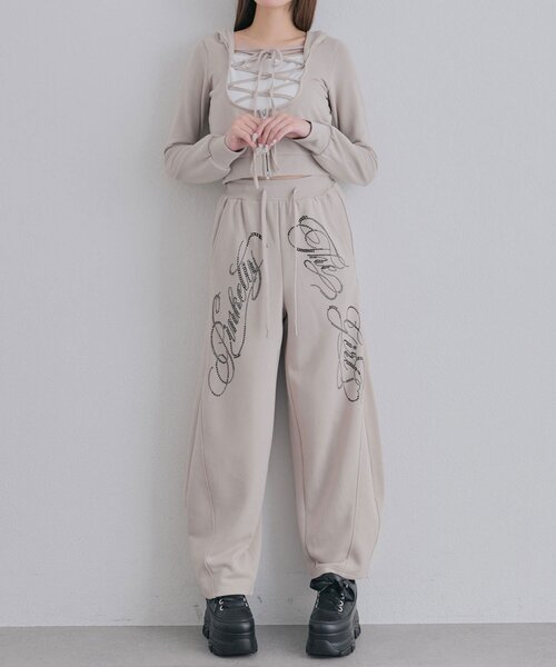 OLIVE des OLIVE(オリーブデオリーブ)の「レースアップレイヤード風パーカー(Tシャツ/カットソー・レディース・ベージュ/トップグレー/ピンク/ブラック・FREE)」の13枚目の写真