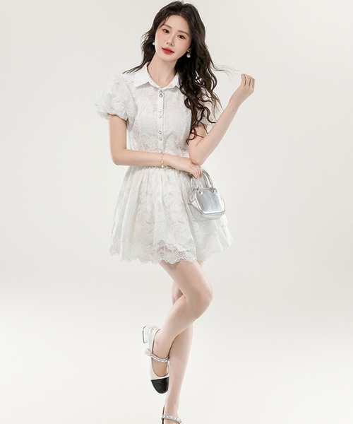 Girly Doll(ガーリードール)の「パフスリーブレースミニワンピース(ワンピース・レディース・ホワイト・M/L)」の5枚目の写真