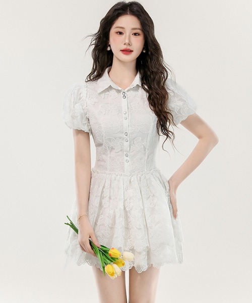 Girly Doll(ガーリードール)の「パフスリーブレースミニワンピース(ワンピース・レディース・ホワイト・M/L)」の9枚目の写真