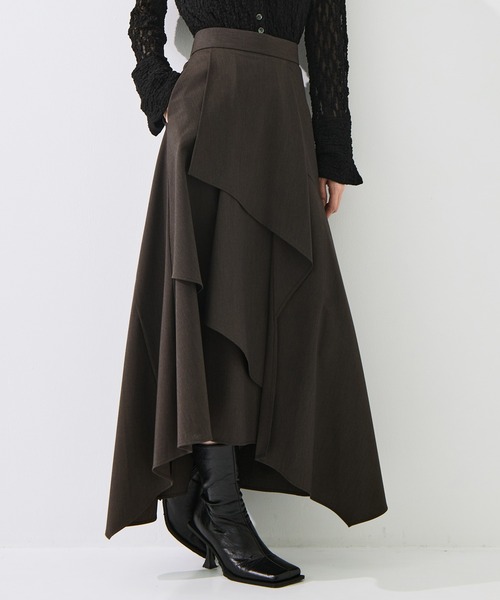 STUDIOUS(ステュディオス)の「【STUDIOUS/ステュディオス】Layered Flare Skirt/ウォッシャブル/ウエストゴム/腰回りカバー(スカート・レディース・ブラウン/ブラック/チェック・2/1)」の3枚目の写真
