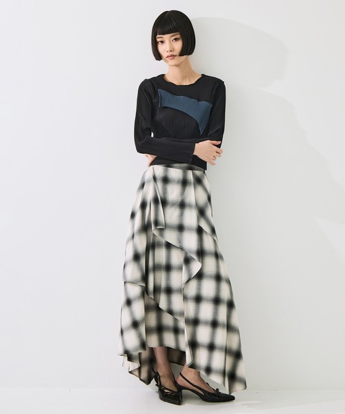 STUDIOUS(ステュディオス)の「【STUDIOUS/ステュディオス】Layered Flare Skirt/ウォッシャブル/ウエストゴム/腰回りカバー(スカート・レディース・ブラウン/ブラック/チェック・2/1)」の7枚目の写真