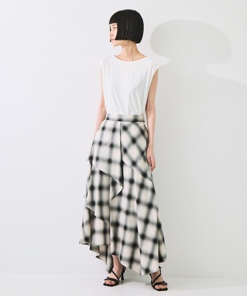 STUDIOUS(ステュディオス)の「【STUDIOUS/ステュディオス】Layered Flare Skirt/ウォッシャブル/ウエストゴム/腰回りカバー(スカート・レディース・ブラウン/ブラック/チェック・2/1)」の4枚目の写真
