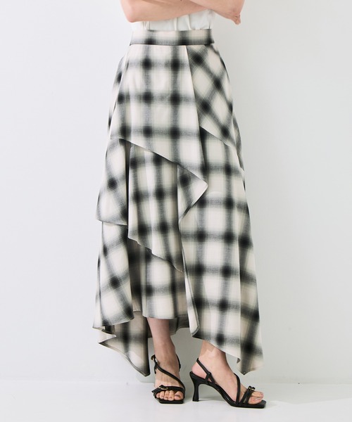 STUDIOUS(ステュディオス)の「【STUDIOUS/ステュディオス】Layered Flare Skirt/ウォッシャブル/ウエストゴム/腰回りカバー(スカート・レディース・ブラウン/ブラック/チェック・2/1)」の8枚目の写真