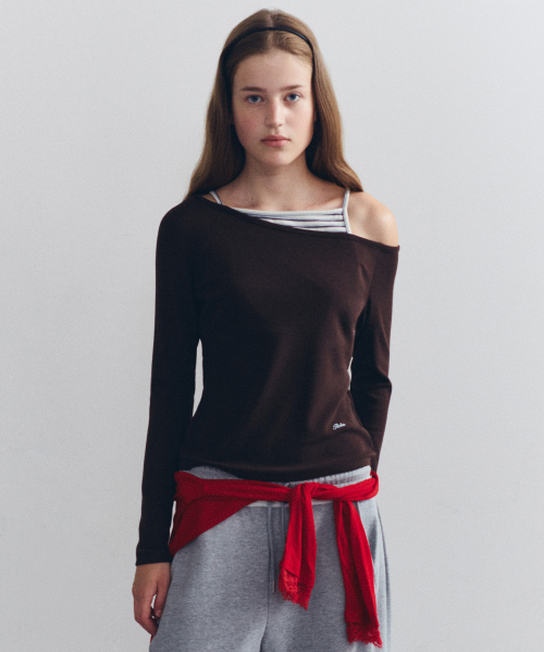 ROLAROLA（ロラロラ）の「UNBALANCE STRIPE LONG SLEEVE BROWN（Tシャツ/カットソー・レディース・ブラウン・FREE）」の2枚目の写真