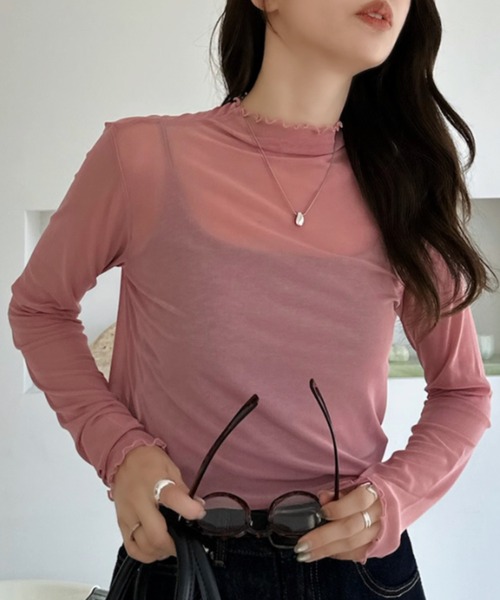 TREOVER(トレオーバー)の「レイヤードを楽しむプチハイネックシアートップス(Tシャツ/カットソー・レディース・ブラウン/イエロー/ブラック/チャコールグレー/ピンク/オフホワイト・MEDIUM/LARGE)」の6枚目の写真