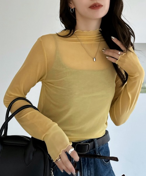 TREOVER(トレオーバー)の「レイヤードを楽しむプチハイネックシアートップス(Tシャツ/カットソー・レディース・ブラウン/イエロー/ブラック/チャコールグレー/ピンク/オフホワイト・MEDIUM/LARGE)」の5枚目の写真