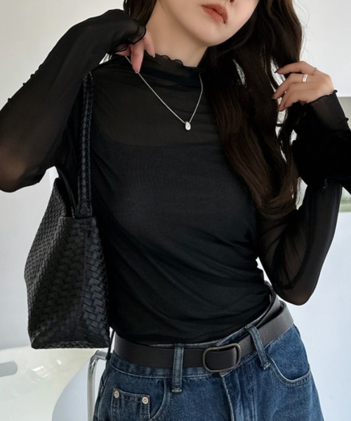 TREOVER(トレオーバー)の「レイヤードを楽しむプチハイネックシアートップス(Tシャツ/カットソー・レディース・ブラウン/イエロー/ブラック/チャコールグレー/ピンク/オフホワイト・MEDIUM/LARGE)」の2枚目の写真