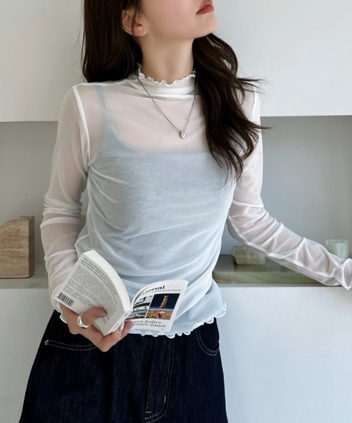 TREOVER(トレオーバー)の「レイヤードを楽しむプチハイネックシアートップス(Tシャツ/カットソー・レディース・ブラウン/イエロー/ブラック/チャコールグレー/ピンク/オフホワイト・MEDIUM/LARGE)」の7枚目の写真