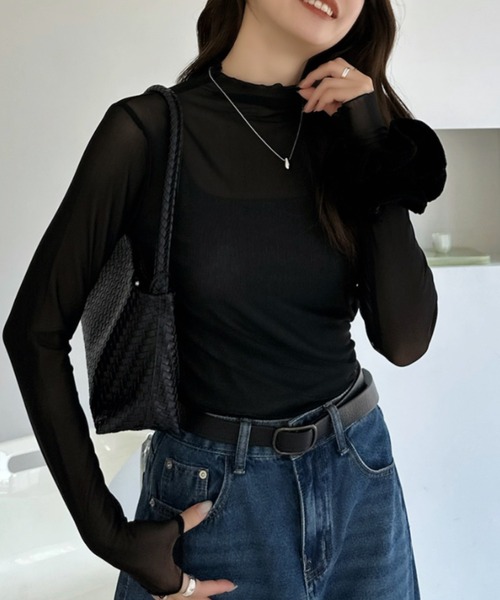 TREOVER(トレオーバー)の「レイヤードを楽しむプチハイネックシアートップス(Tシャツ/カットソー・レディース・ブラウン/イエロー/ブラック/チャコールグレー/ピンク/オフホワイト・MEDIUM/LARGE)」の15枚目の写真