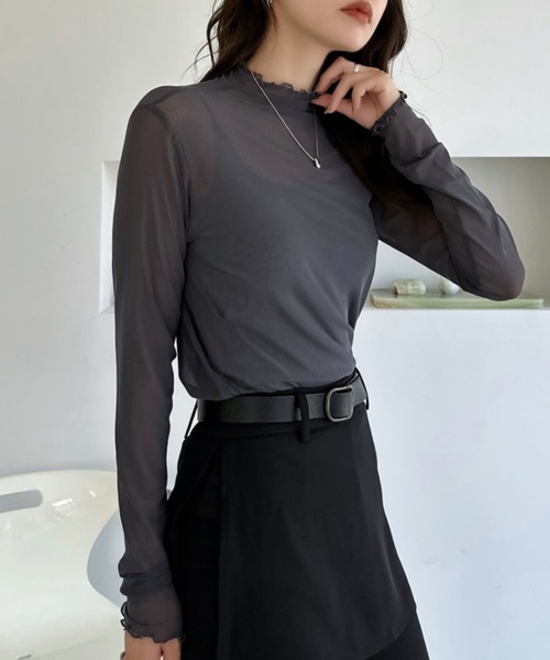 TREOVER(トレオーバー)の「レイヤードを楽しむプチハイネックシアートップス(Tシャツ/カットソー・レディース・ブラウン/イエロー/ブラック/チャコールグレー/ピンク/オフホワイト・MEDIUM/LARGE)」の18枚目の写真