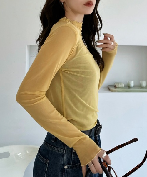 TREOVER(トレオーバー)の「レイヤードを楽しむプチハイネックシアートップス(Tシャツ/カットソー・レディース・ブラウン/イエロー/ブラック/チャコールグレー/ピンク/オフホワイト・MEDIUM/LARGE)」の9枚目の写真