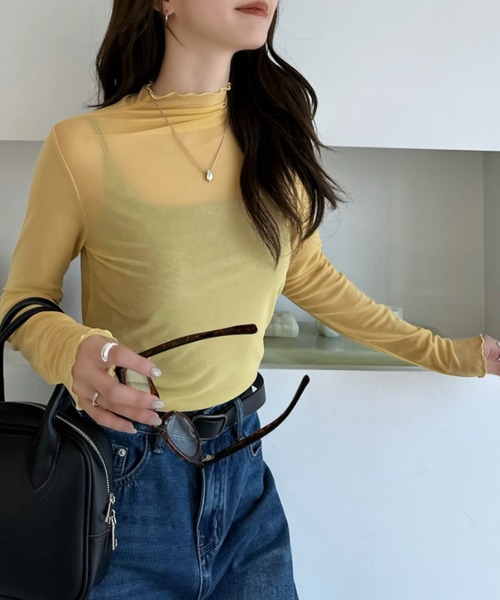 TREOVER(トレオーバー)の「レイヤードを楽しむプチハイネックシアートップス(Tシャツ/カットソー・レディース・ブラウン/イエロー/ブラック/チャコールグレー/ピンク/オフホワイト・MEDIUM/LARGE)」の10枚目の写真