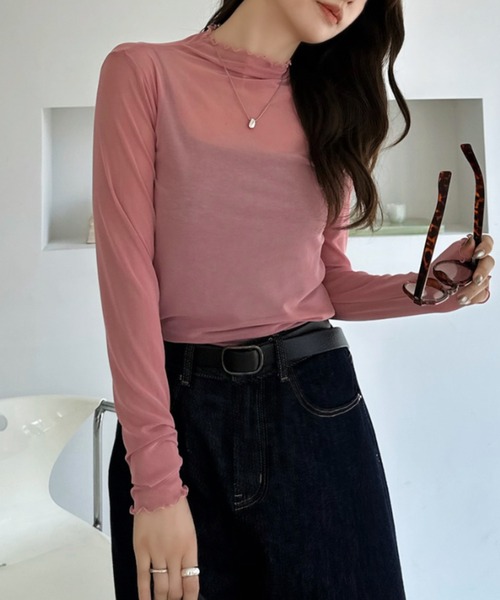 TREOVER(トレオーバー)の「レイヤードを楽しむプチハイネックシアートップス(Tシャツ/カットソー・レディース・ブラウン/イエロー/ブラック/チャコールグレー/ピンク/オフホワイト・MEDIUM/LARGE)」の11枚目の写真