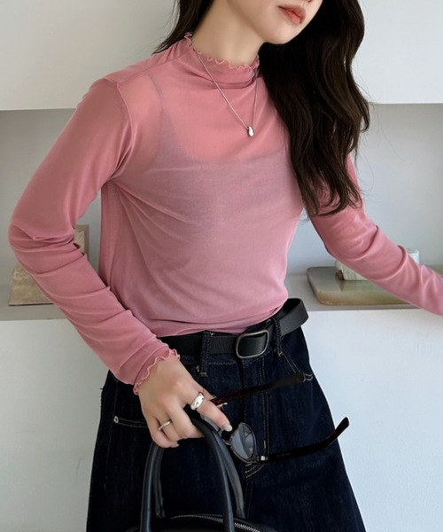 TREOVER(トレオーバー)の「レイヤードを楽しむプチハイネックシアートップス(Tシャツ/カットソー・レディース・ブラウン/イエロー/ブラック/チャコールグレー/ピンク/オフホワイト・MEDIUM/LARGE)」の12枚目の写真