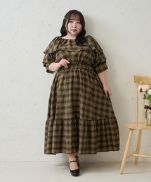 【Louiosy】【大きいサイズ】ラッフル襟ティアードワンピース
