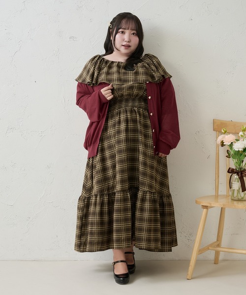 Louiosy(ルオシー)の「【Louiosy】【大きいサイズ】ラッフル襟ティアードワンピース(ワンピース・レディース・ブラック系その他/ブラウン系その他・3L/LL/4L)」の1枚目の写真