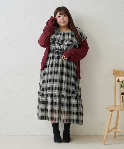 Louiosy(ルオシー)の「【Louiosy】【大きいサイズ】ラッフル襟ティアードワンピース(ワンピース・レディース・ブラック系その他/ブラウン系その他・3L/LL/4L)」の16枚目の写真